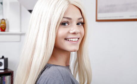 Luscious american blonde young Elsa Jean showing tiny tits and shaved pussy 